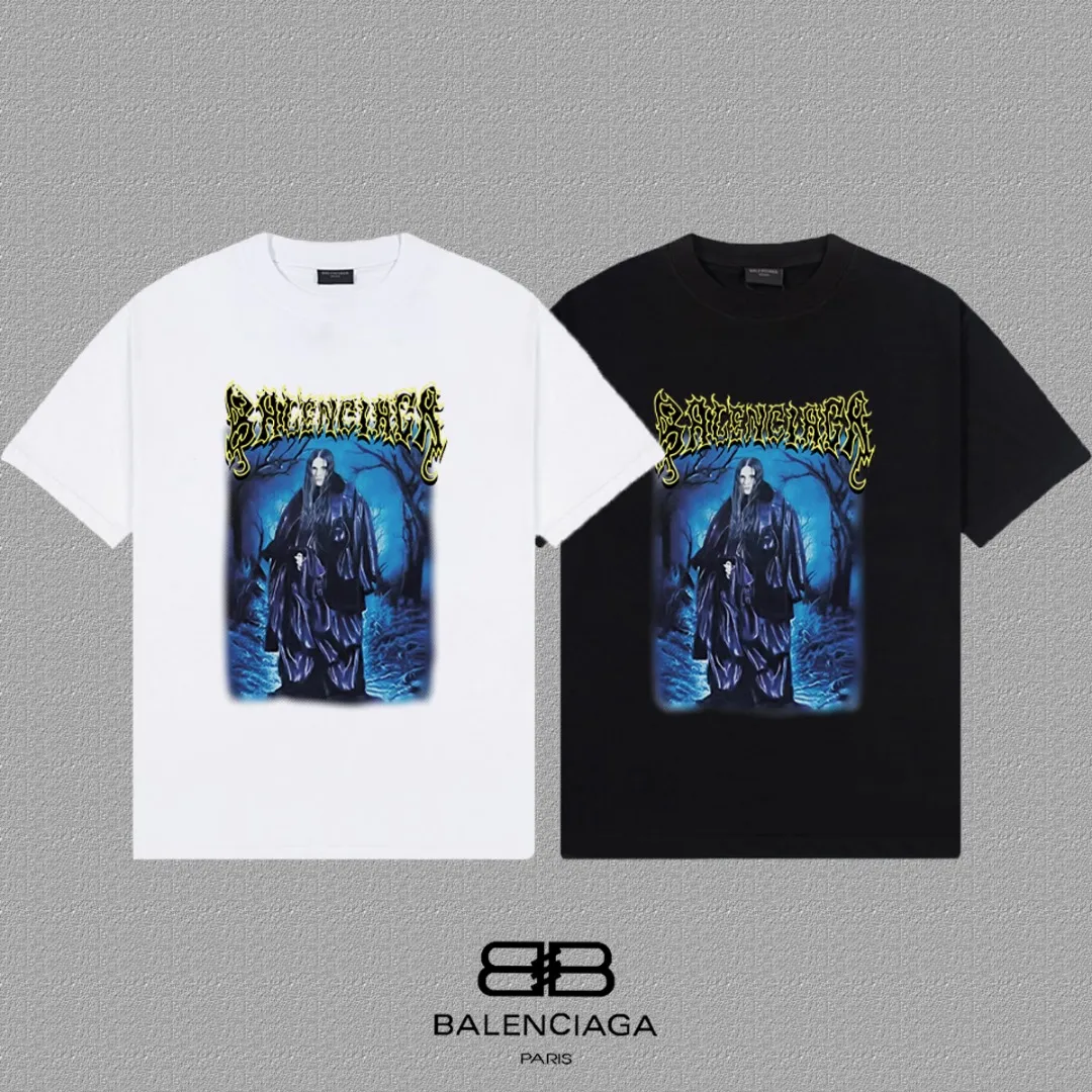 P80✨🔥 [BALENCIAGA] Paris lettering printed short-sleeved T-shirt. Custom-woven and dyed 300g combed cotton heavyweight fabric. Zero color difference in threads. Perfect details. Differentiate from the current currency version. Welcome to compare. Same Style for men and women. Must-sell in the picture above. Color: White Black Size: 1 2 3 4